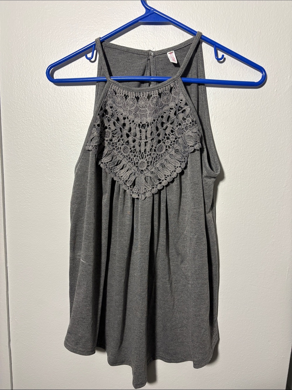 Women's Crochet Yoke Halter Tank Top — Gray